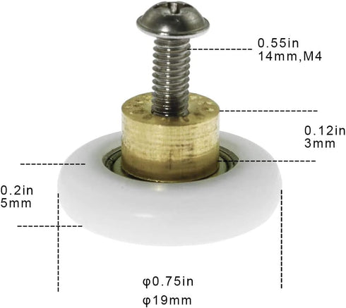 Set of 4 Dia 19mm Stainless Steel Shower Door Wheels Rollers Runners, White, 19mm x 5mm (Stainless steel-4PCS) by Linwnil