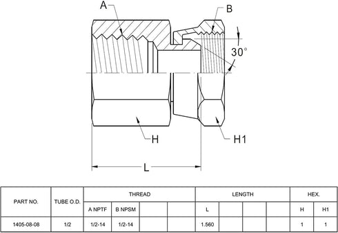 (2-PACK) 1405-08-08 Hydraulic Hose Adapter Fitting, 1/2"-14NPTF Female × 1/2"-14NPSM Female Pipe