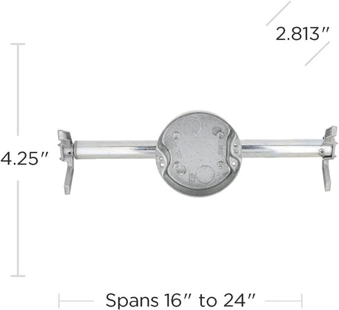 936 1.5-in. 2.5-in. RACO RETRO-BRACE Deep Ceiling Fan Box for Old Work Knockouts, Old Work Electrical Box, Adjustable