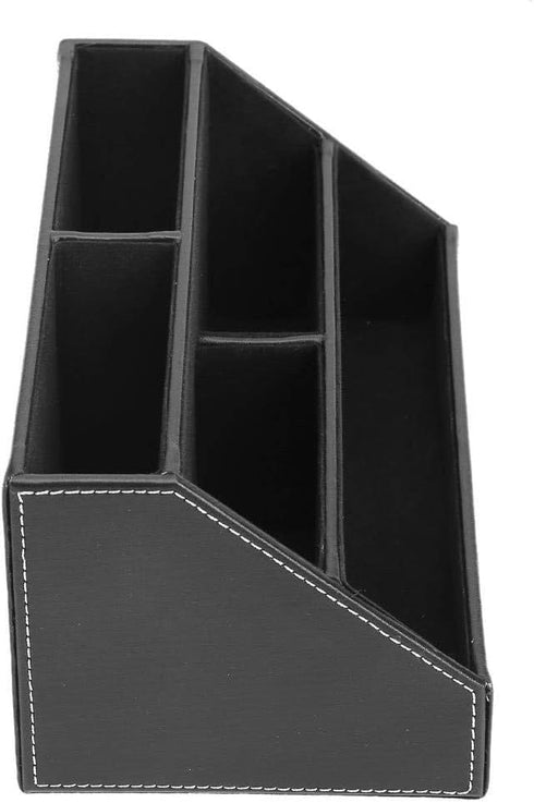 Black PU Leather Remote Controller Holder, Desk Caddy Stationery Organizer, L:9.45 x W:5.3 x H:4.3 inches