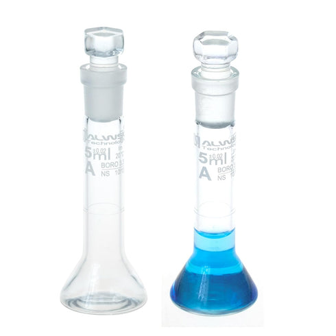 2PCS 5ML Volumetric Measuring Flask Set NS10/13, Graduated Glass Stopper, ASTM Class A Borosilicate Glass 3.3 for