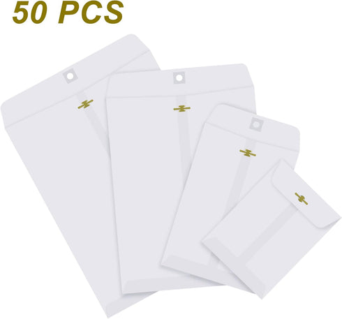 4 Sizes Clasp Envelopes Kraft Paper Catalog Clasp Envelope with Clasp Closure for Filing, Storing or Mailing Documents, 50 Pieces (White,5 x7 In,6 x 9 In,9 x 12 In,10 x 13 In) by Frienda
