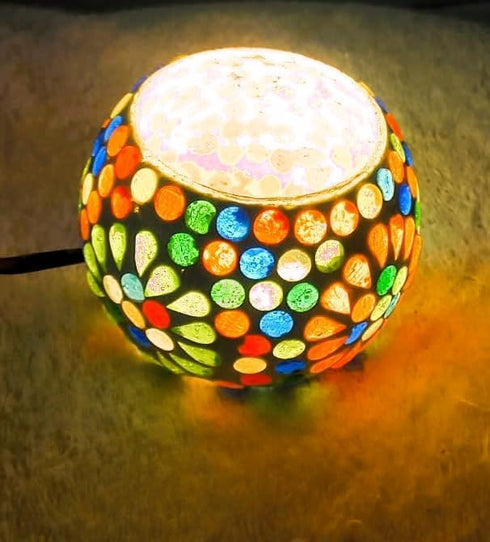Indibliss Rajasthani Handcrafted Traditional Decorative Mosaic Glass Table Lamp with LED Lights - Multicolour