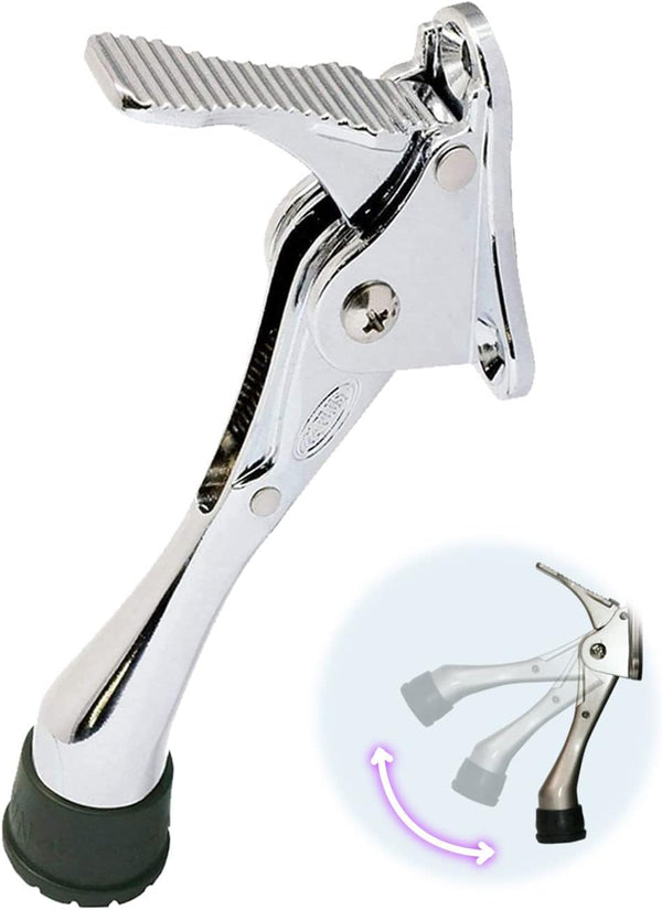 One Touch Kickdown Door Stopper, Heavy Duty Door Holder, Height-Adjustable Rubber Tips by HASHI, Chrome