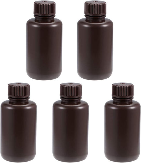 uxcell Plastic Lab Chemical Reagent Bottle, 100ml/3.4oz Small Mouth Sample Sealing Container, 5pcs Brown