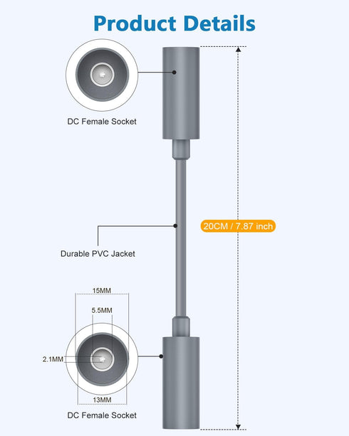 ADINEL 2Pack Starlink Mini DC Cable Connector Female to Female Adapter Waterproof Power Cable Extender Starlink Mini