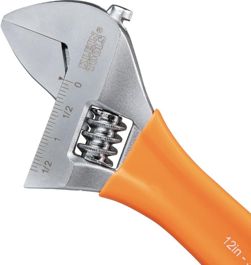 O50712 12-Inch Klein Tools Adjustable Wrench, Extra-Capacity Jaw, Forged Heat-Treated Alloy Steel, SAE, Metric Scales