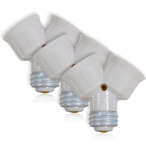Maxxima Light Bulb Socket Splitter - 1-into-2 Converter for LED, CFL, Incandescent E26 and E27 Bulbs, 3 Pack