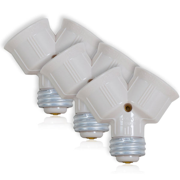Maxxima Light Bulb Socket Splitter - 1-into-2 Converter for LED, CFL, Incandescent E26 and E27 Bulbs, 3 Pack