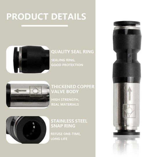 3 pcs 8mm Straight One Way Flow Pneumatic Check Valve, Push to Connect Fitting for Air Compressor.