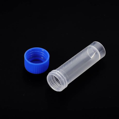 PATIKIL 15 Pack 5mL Plastic Test Tubes, Clear Frozen Container Storage with Blue Screw Cap for Lab