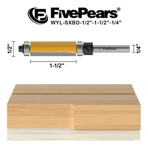 FivePears Top and Bottom Bearing Flush Trim Router Bit, 1/4 Inch Shank, 1/2 Inch Cutting Diameter