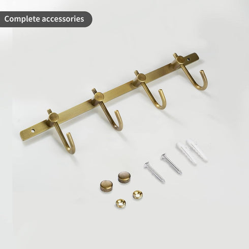 WINCASE Brass Towel Hook Rack - Brushed Brass Wall Hook Rack with 4 Hooks, Antique Brass Rustic Wall Mounted