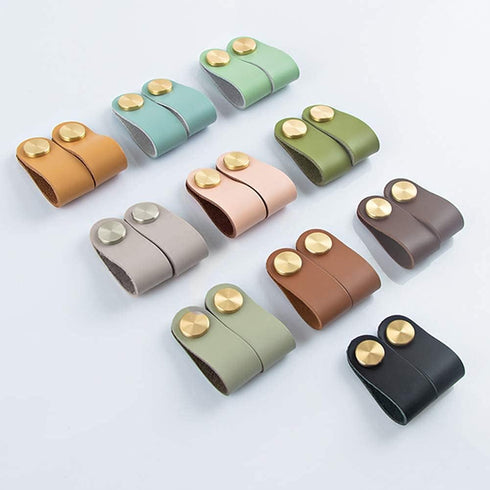2Pcs Genuine Leather Dress Drawer Pull Loop Handles - Modern Cabinet Knobs with Screws for Home Office (Natural)