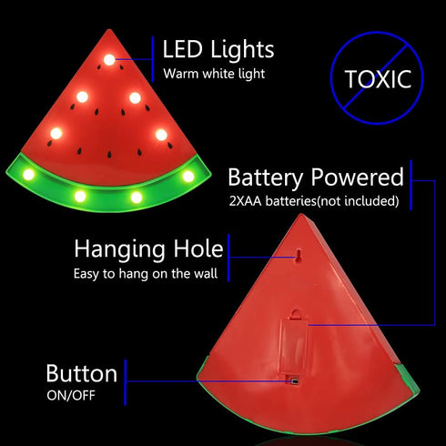 2Pcs LED Marquee Signs Watermelon Night Lights, Battery Operated Watermelon Shaped Desk Table Lamp for Christmas Kids