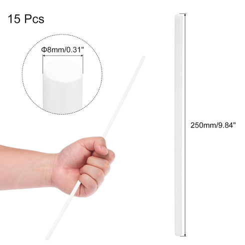 uxcell 15 Pcs White Plastic Rods, 8 x 250mm ABS Styrene Round Solid Bar for DIY Model Building