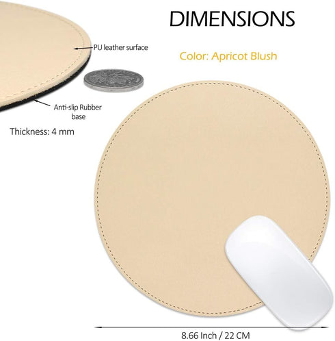 ProElife Cute Round Mouse Pad Mat Waterproof PU Leather 8.66-Inch Mousepad for Home Office Gaming