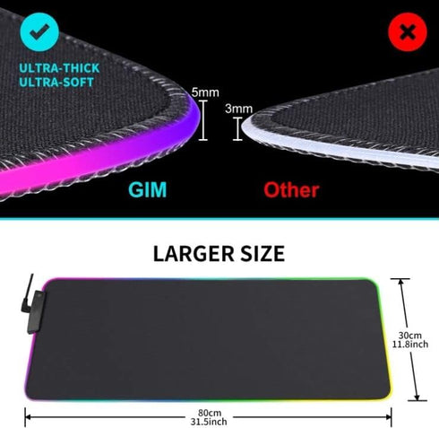 Gaming Mouse Pad, RGB LED Mousepad, Large XXL Mousepad (31.5 x 12 Inch) for Computer Keyboard