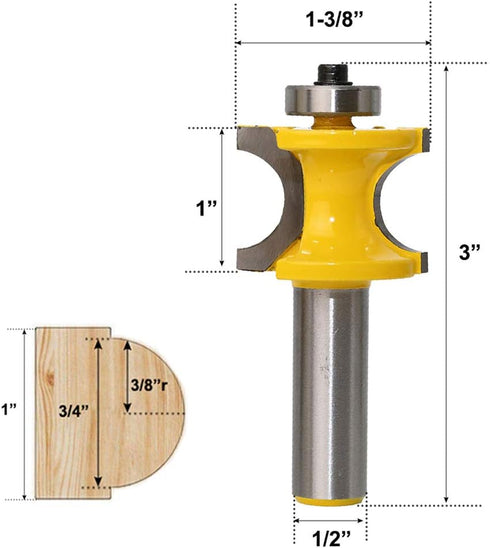 Set 5 Set 1/8" 3/16" 1/4" 5/16" 3/8" 1/2 Inch of Half Round Bullnose Router Bits Woodworking Milling Cutter Tool