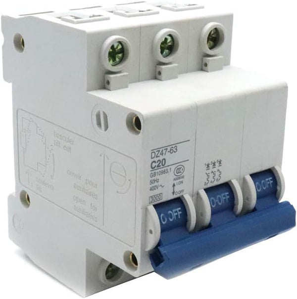 DIN Rail Mounted Circuit Breaker AC 400V 20A 3 Pole DZ47-63 C20