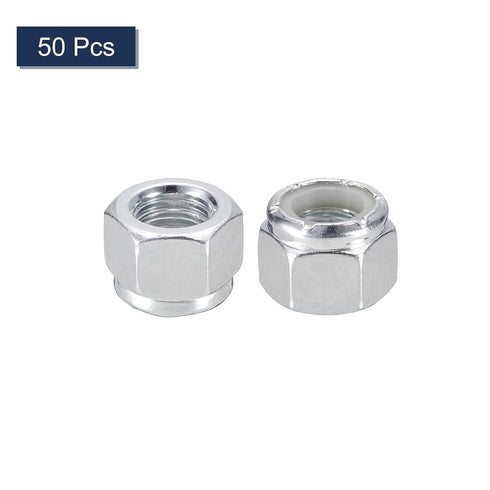 uxcell 50Pcs 3/8"-24 Nylon Insert Hex Lock Nuts, Carbon Steel Self-Locking Stop Nut for Industrial Construction
