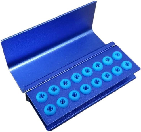 3Pcs Lab Bur Holder Block, Aluminum Autoclavable Box with 16 Holes and Silicone Cover, Blue