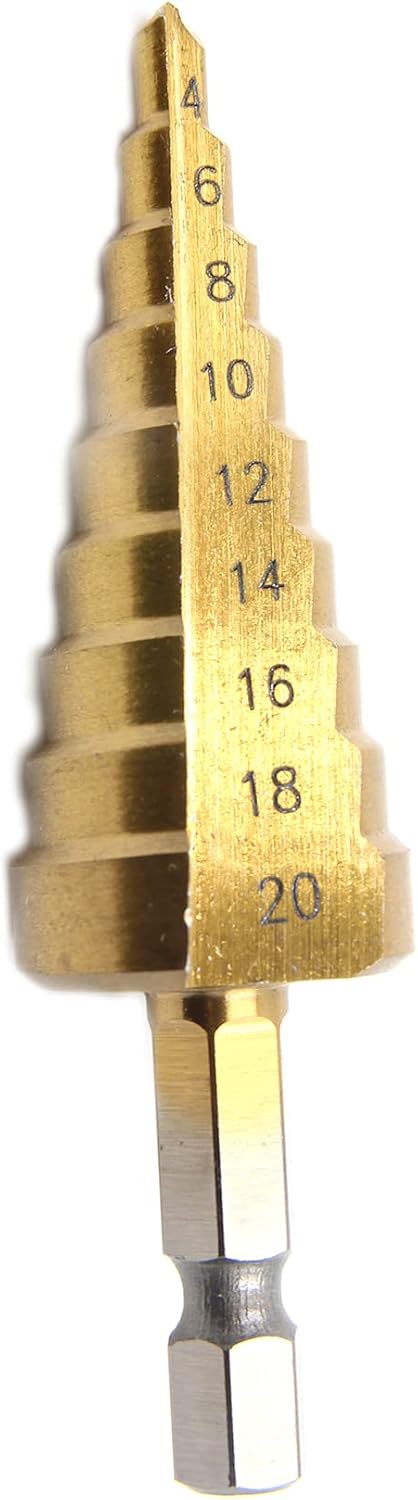 3pc 1/4" Hex Shank HSS Steel Step Drill Bit Set - Titanium Coated Cone Drill Hole Metal Cutter