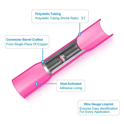 Waterproof Automotive Marine Electrical Terminals Kit, AWG 22-10, Insulated Tinned Copper Butt Crimp Connector