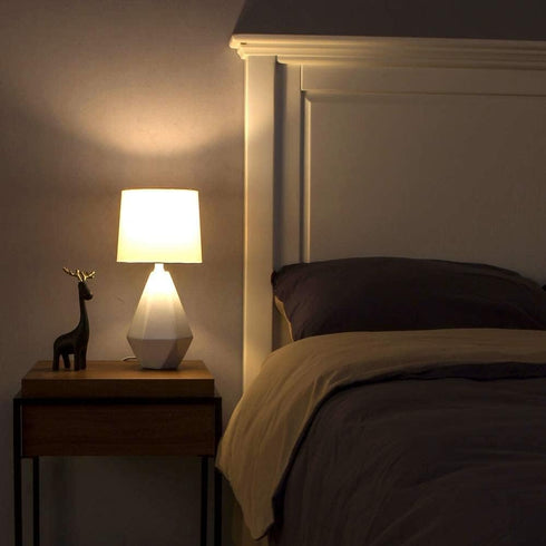 SOTTAE Modern Small Ceramic Table Lamp, White Irregular Geometric Bedside Table lamp for Bedroom,Nightstand Lamps