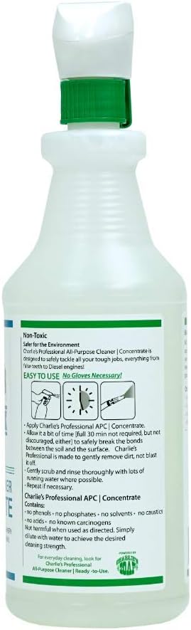 32oz CHARLIE'S PROFESSIONAL Biodegradable Non-Toxic All Purpose Cleaner Concentrate, Spray Bottle