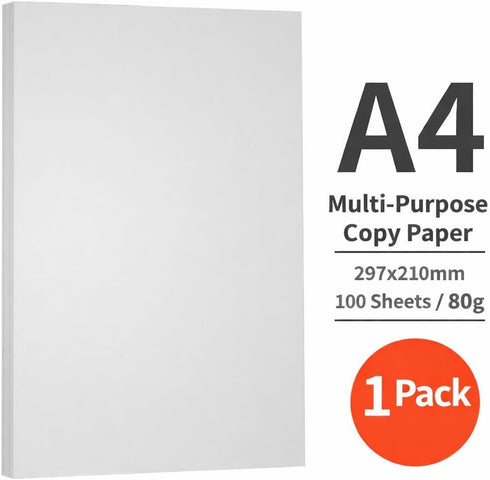 esahpss A4 80gsm, 100 Pack Copy Paper Sheets per Bright White Printer Paper for Inkjet & Laser, Smooth Double-Sided