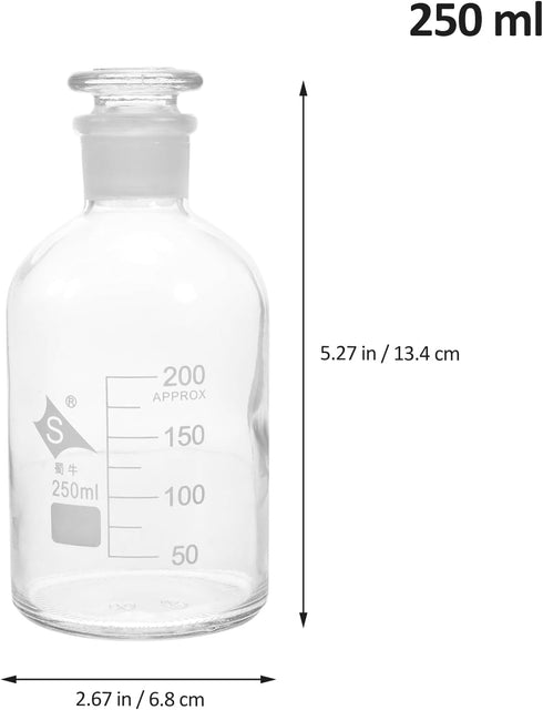 iplusmile Labs Reagent Bottle, 250 mL Soda Glass, Wide Neck with Stopper, Chemistry Sample Glass Bottle with Glass Stopper for Reagent by iplusmile