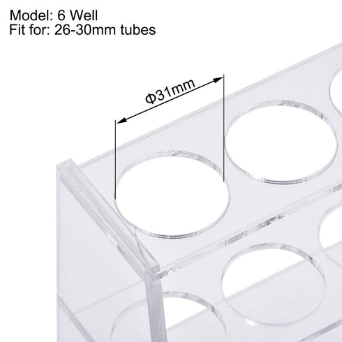 uxcell Acrylic Test Tube Holder Lab Stand Rack, 6 Wells for 100ml Centrifuge Tubes, Laboratory Clear