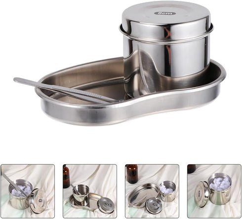 iplusmile 2set Medical Tray, Stainless Steel Instrument Tray with Jar and Tweezer, Tattoo Sterilizer Tool