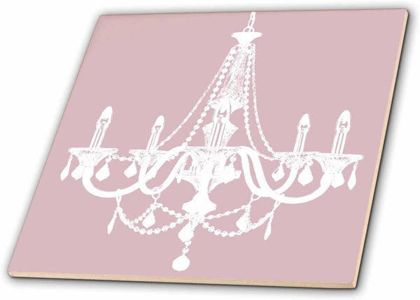 3dRose Pink and White Chic Chandelier 8 Inch Ceramic Tile