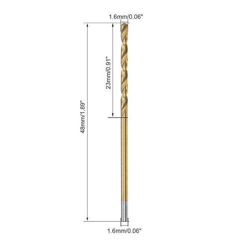 uxcell 1.6mm Drill Bits, High Speed Steel Straight Shank, 12 Pcs Titanium Coated Twist Drill Bit