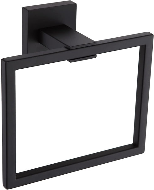Bathroom Towel Ring, Black SUS 304 Stainless Steel Square Towel Bar, Matte Black Towel Holder for Wall Mount