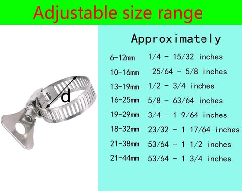 10-Pack 304 Stainless Steel Hose Clamps with Adjustable Thumb Screw, Key-Type Design, 8mm Bandwidth, Ideal for Plumbing, Automotive, and Machinery Applications (Size:19-29 mm(3/4"-1 1/8")