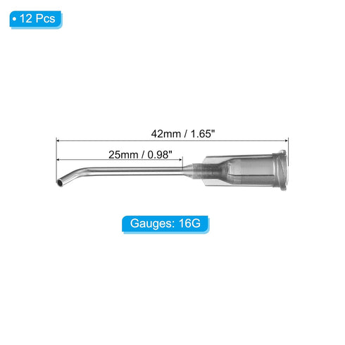 PATIKIL Blunt Tip Dispensing Needles with Bent Blunt Needle, 12 Pcs 1 Inch 16G Industrial Liquid Dispenser Needle for Refilling Liquid Ink Adhesive Glue, Grey