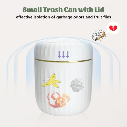 HOSTK 2 5 Countertop Pcs Mini Desktop Trash Can with Rolls of Trash Bags, Waste Can with Press Type Lid, Tiny Garbage