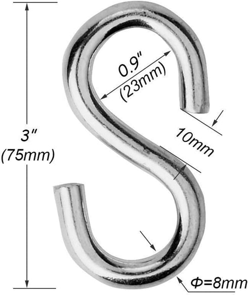 Flammi 2 Pack Heavy Duty S Hooks for Hanging Hammock Stand, Swing Plants, Max 500 Lbs, 3 Inch Long, 5/16 Inch Thick