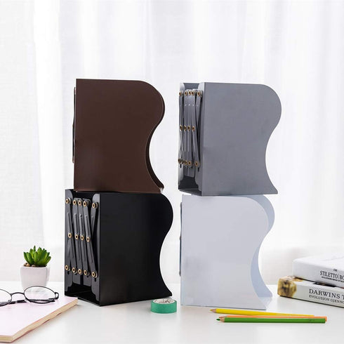 JIARI Book Ends - Black Decorative Metal Iron Adjustable Bookend Holder for Desk (Black)