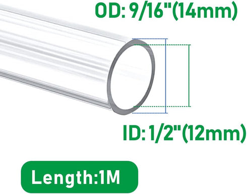 Quickun Industrial Grade Plastic PVC Vinyl Tubing, 1/2" ID x 9/16" OD Clear Tube BPA Free Heavy Duty, 3.3FT