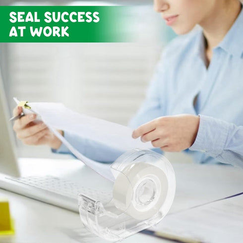 Clear Tape Rolls - 12 Pack Transparent Bulk with Dispensers, 7/10 X 1000 Inches Glossy Office Tape