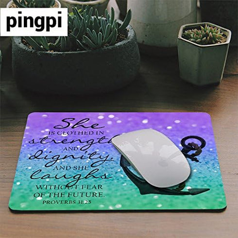 pingpi Bible Verse Proverbs 31:25 Mouse Pad – She is Clothed in Strength and Dignity, Laughs Without Fear