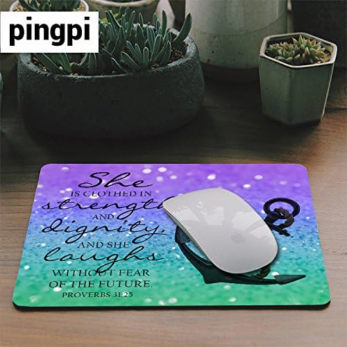 pingpi Bible Verse Proverbs 31:25 Mouse Pad – She is Clothed in Strength and Dignity, Laughs Without Fear