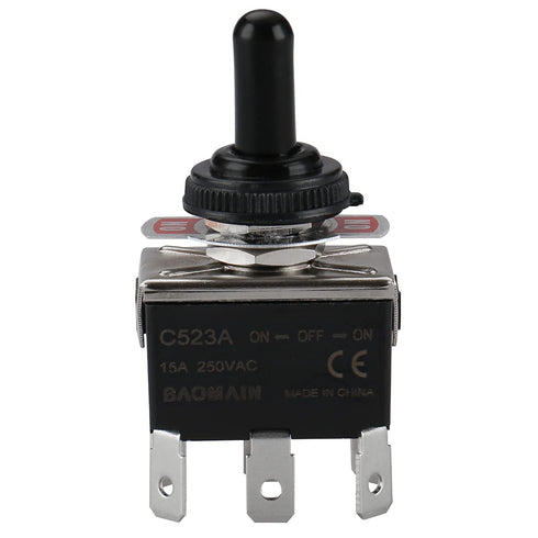 Baomain Toggle Switch with Cap, AC 250V 15A DPDT 3 Position ON/Off/ON, 6 Pins C-523A CE Listed
