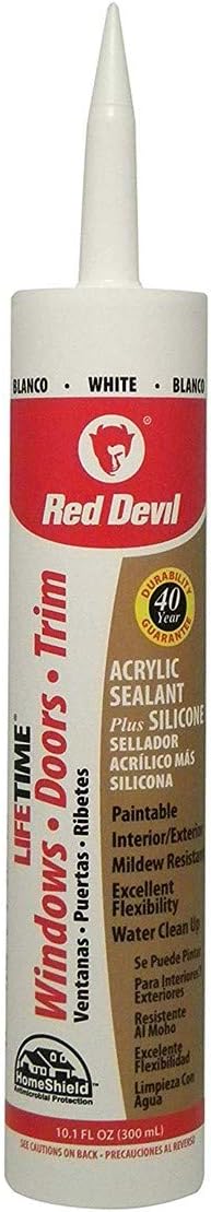 Red Devil 0856PR Lifetime Window, Door & Trim Advanced Sealant Plus Silicone, 1-Pack, White
