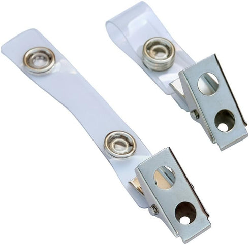 yueton 50pcs Metal Double Hole Badge Clips with PVC Straps, ID Strap Clip Adapter