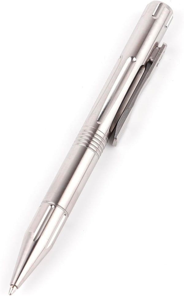 Titanium Bolt Action Ballpoint Pen, Compact Refillable Writing Pen with Pocket Clip